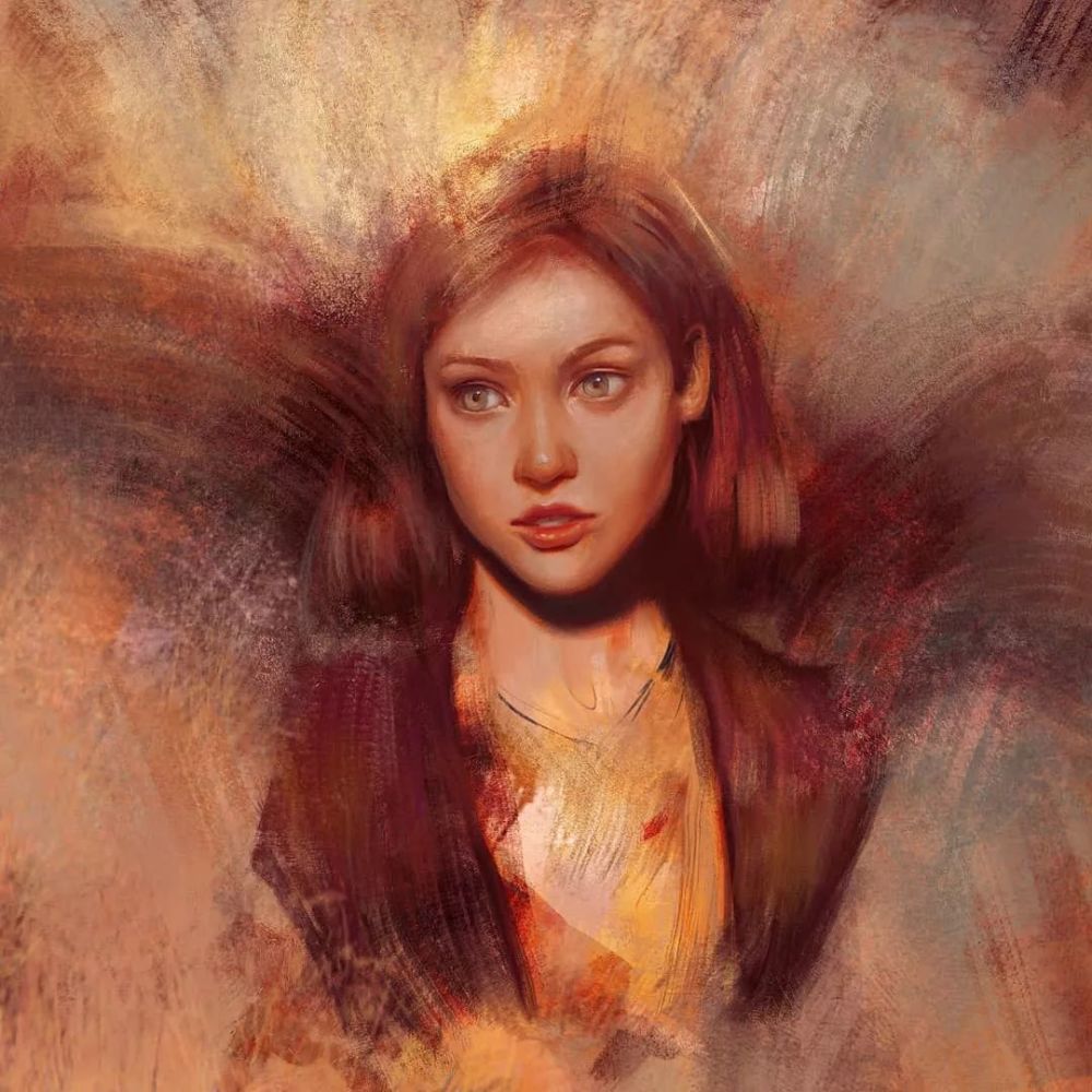 她的笔触很像是油画所塑造出来的感觉背景处理的很抽象,朦胧因为人物