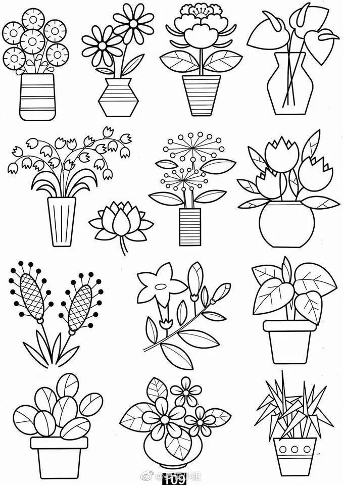 每天学一幅简笔画-超实用的清新唯美500款各类花卉黑白手帐简笔画,不