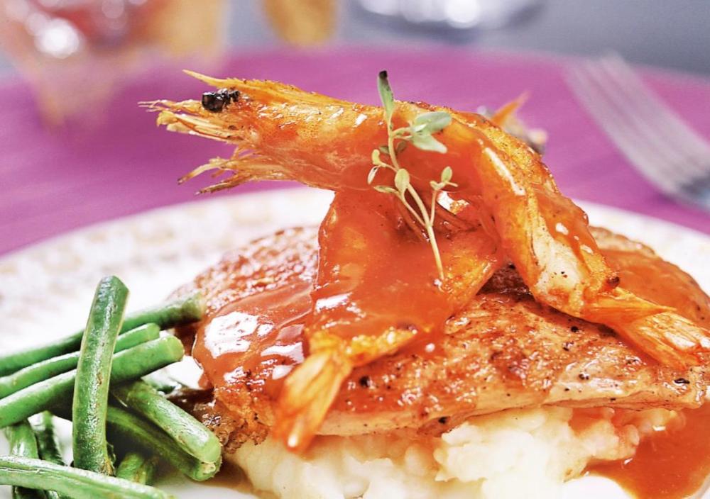 香煎虎头虾要味道香,最好搭配牛柳配红酒汁,味蕾完全绽放