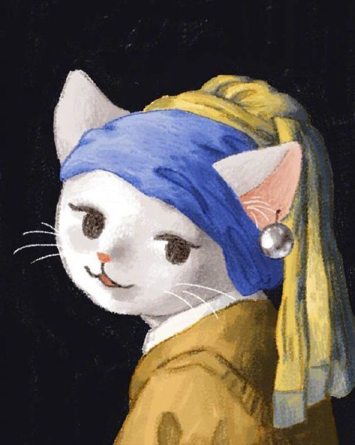 戴珍珠耳环的少女猫脸图片