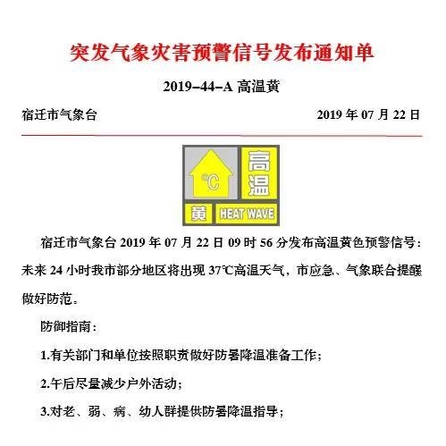 注意 宿迁气象台发布高温预警本周最高温可达38度