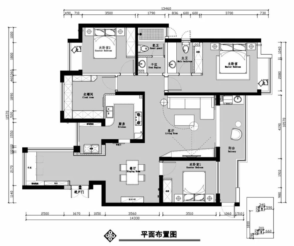 把四房改成了三房 多出一个衣帽间更加实用和惬意