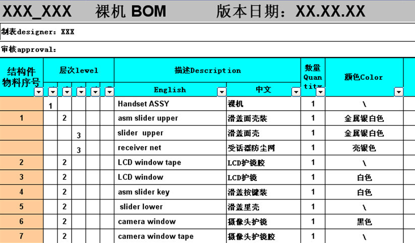 手机结构设计bom表 装配 检验规范 7 特别适合新手