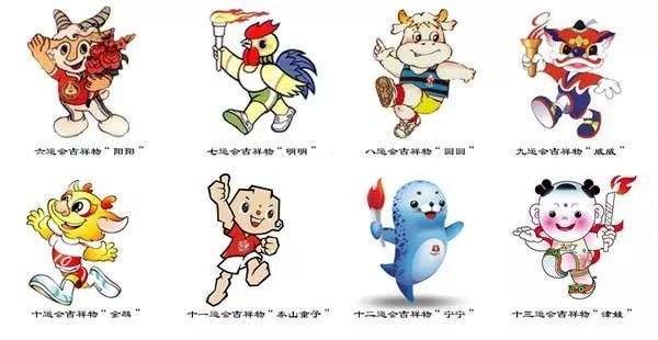 ▼历届全运会吉祥物一览以朱鹮为设计原型的"朱朱",身着"富裕黄"的
