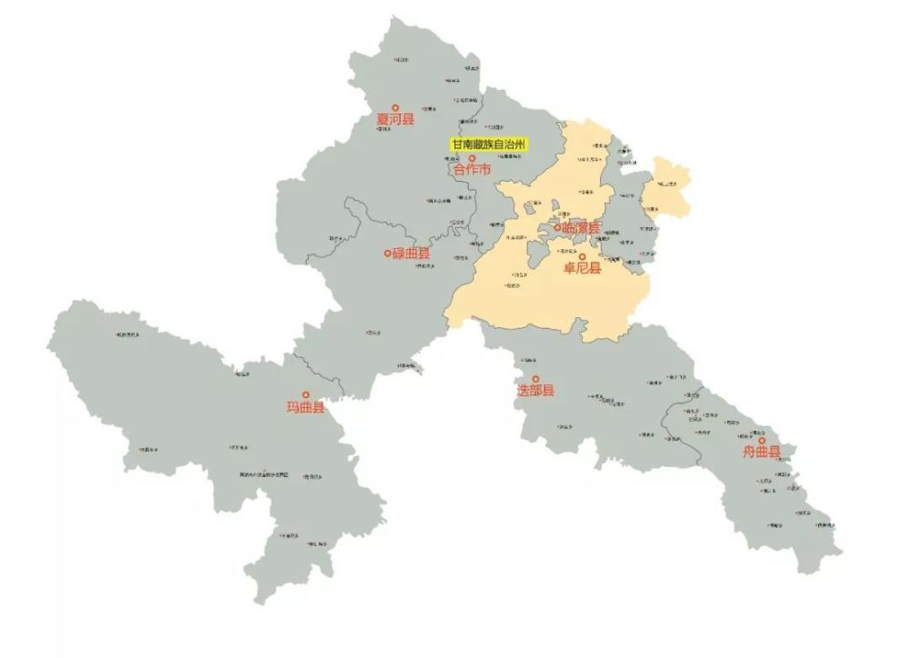 西通甘南州合作市,碌曲县,南接四川阿坝藏族自治州若尔盖县和甘南州迭
