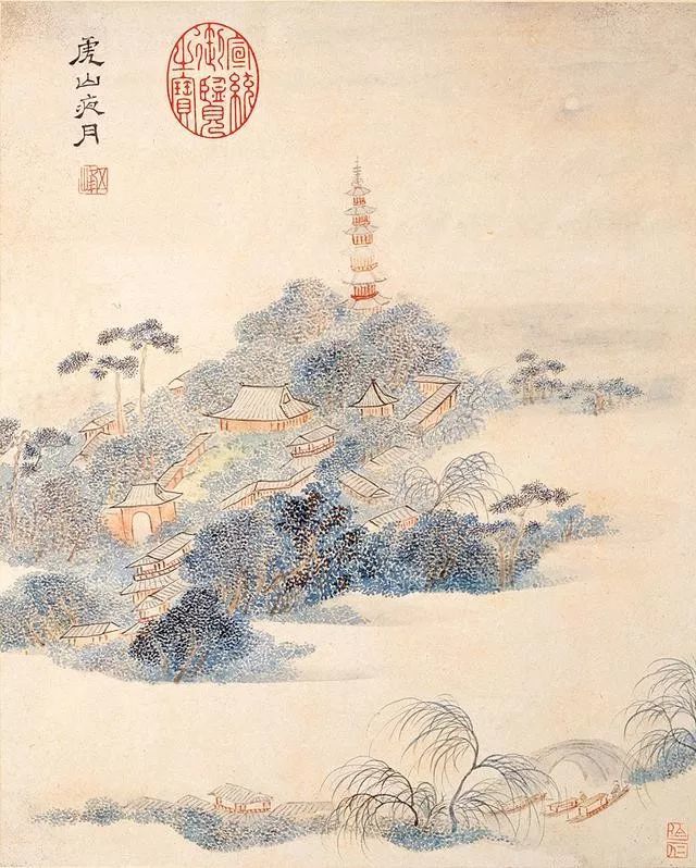 (左右滑動查看更多作品)-沈周 虎丘十二景圖--升公講臺·千人坐--千