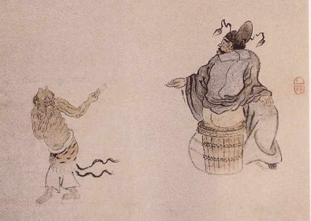 新しい新しい古い掛軸 肉筆保証 寒山拾得 中国清時代画家羅聘 木箱付