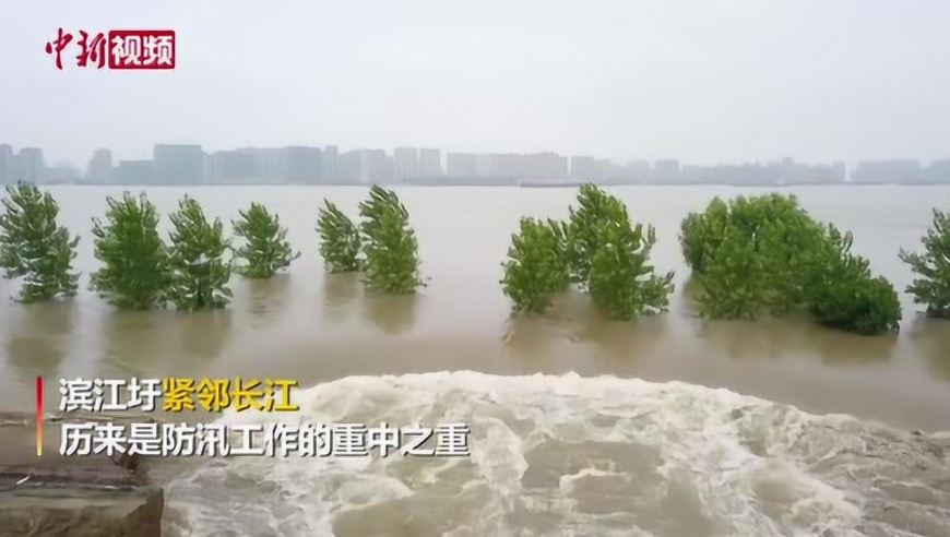 湖北黄梅小池镇滨江圩分洪口正在泄洪