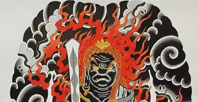 一组满背不动明王纹身手稿,帅就完了