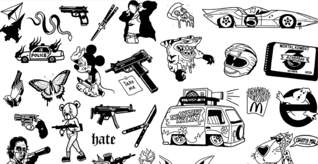 酷酷的欧美拼接花臂纹身手稿