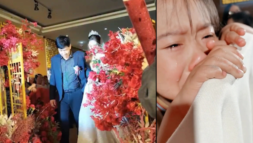 7岁萌娃在小姨婚礼上哭成泪人,妈妈:这还是压着呢,不然更伤心