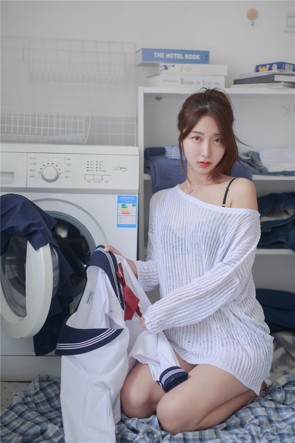 黑川 NO.049白色洞洞毛衣私房写真[50P/322MB]-觅爱图