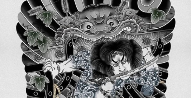 一组超级好看的日式老传统纹身手稿,张顺破水门