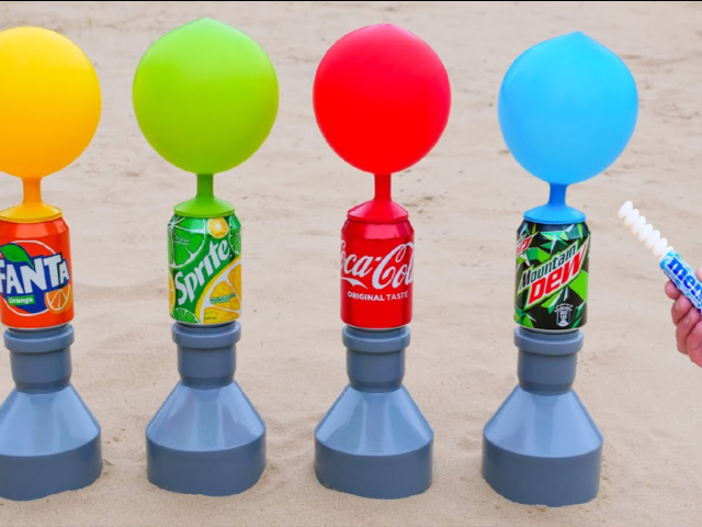 实验-彩珠筒vs芬达,雪碧,可口可乐,山露和曼妥思!