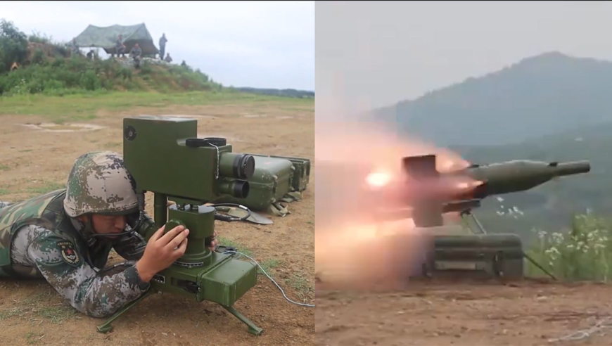 看解放军红箭-73反坦克导弹实射 导弹中途飞偏还能人工修正!