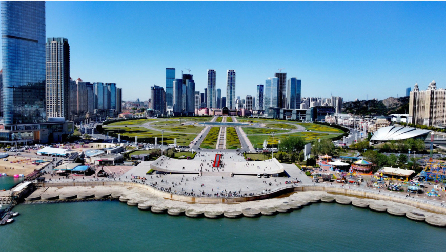 航拍中国辽宁省,大连市,星海广场