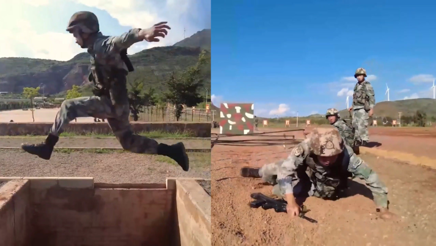 强!1分钟看侦察兵100米障碍跑 负重近20斤连穿7个障碍!