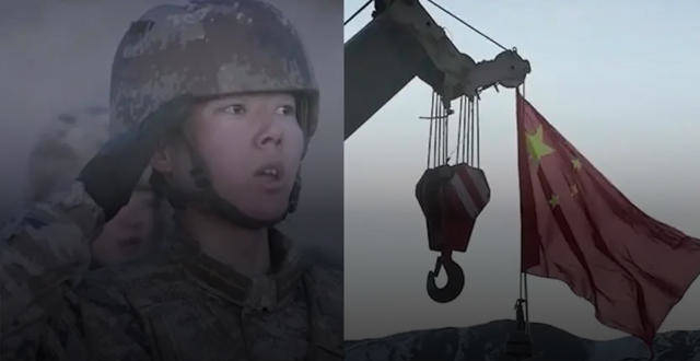 震撼画面！边防战士用吊车升起五星红旗，国歌声响彻山谷