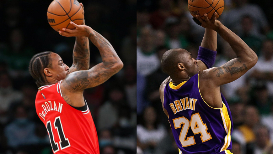 曼巴门徒!德罗赞科比绝杀同框对比,后仰跳投丝滑流畅美如画