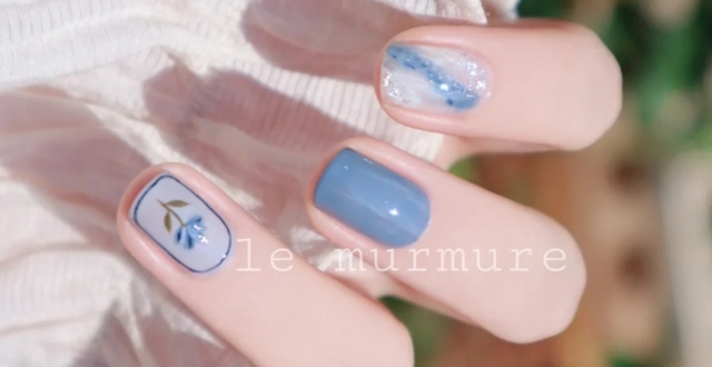 温柔是莫奈蓝灰色·气质晕染手绘美甲