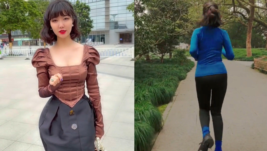 成功掌握流量密码!郑女士穿紧身衣慢跑,前凸后翘好身材展露无遗