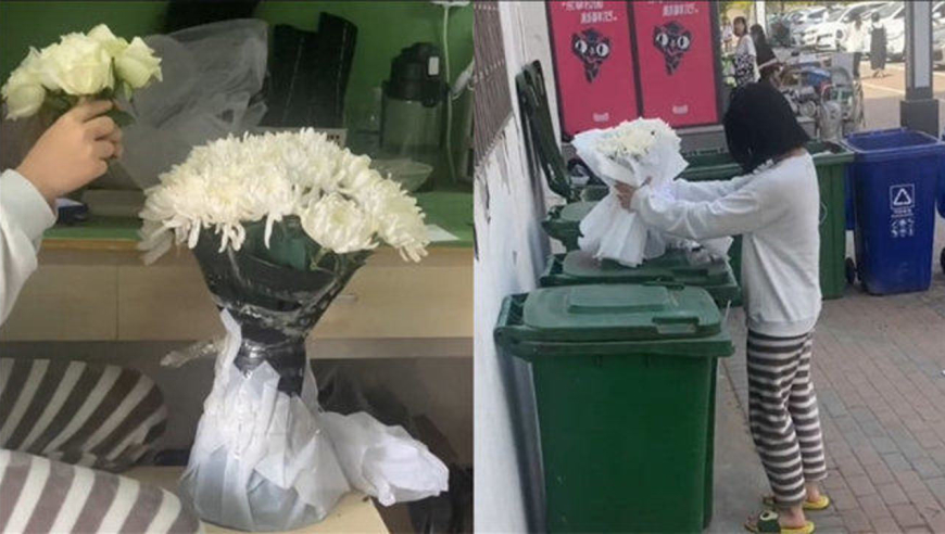 女孩清明节被前男友送白菊花,第二天果断送花圈反击