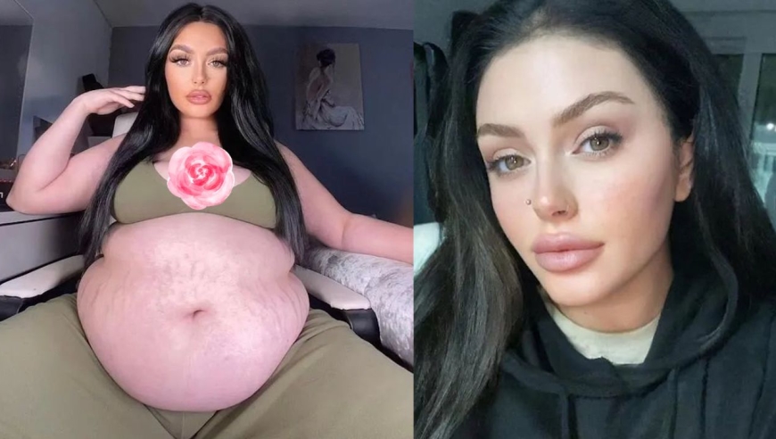 知名网红晒啤酒肚!瓜子脸辣妹长相,肚子却胖如球布满纹路好丑