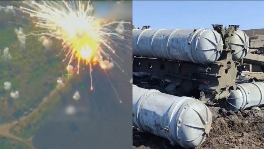 殉爆现场!俄军轰炸乌军s-300防空阵地,击中导弹发射车爆炸