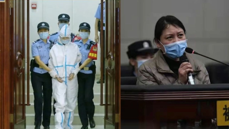 劳荣枝案二审现场画面公开:着防护服戴手铐被押解出庭