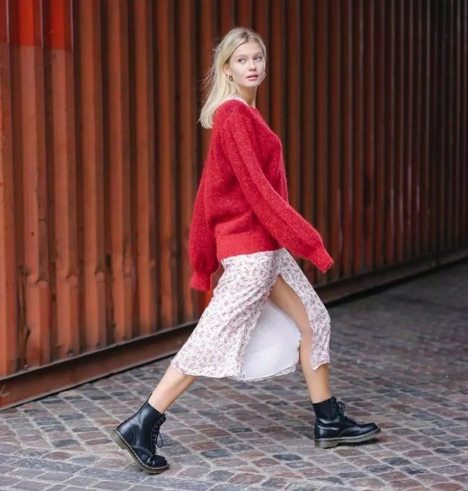 马丁靴,穿搭,短靴,珍珠