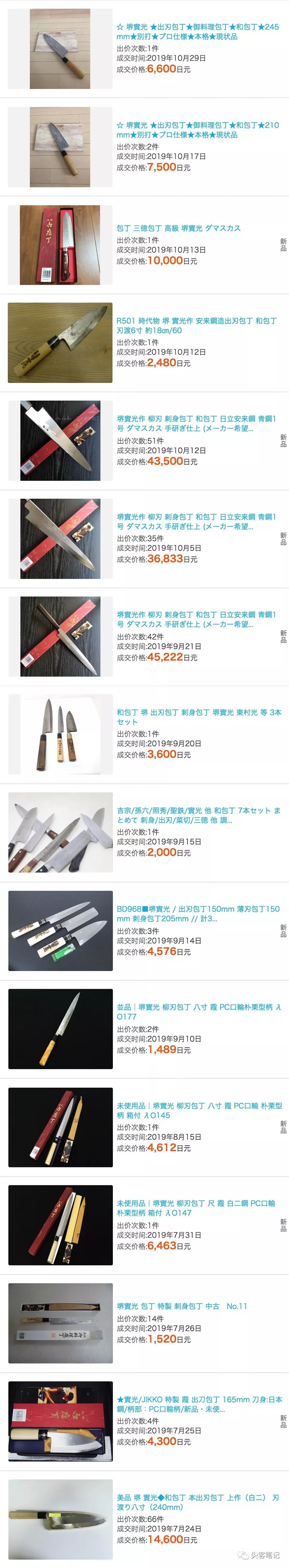 堺 实光厨刀近期成交价格 腾讯新闻