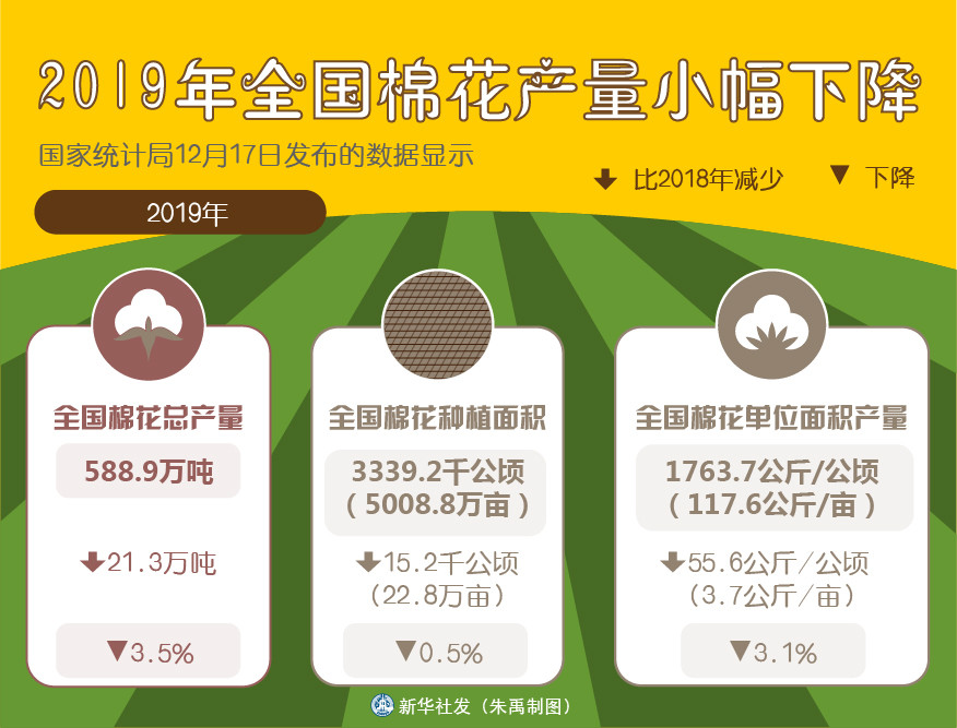 2019年全国棉花产量小幅下降