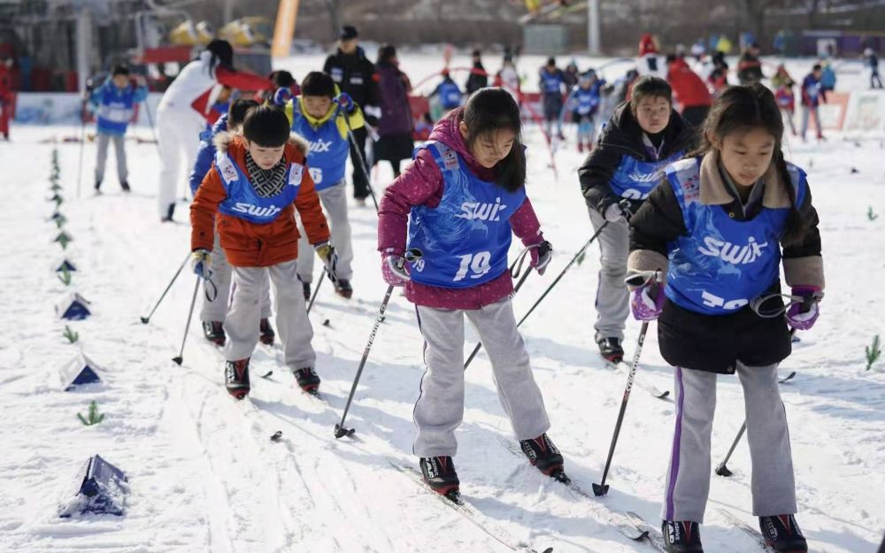 小学生体验越野滑雪运动.新京报记者 孙海光 摄