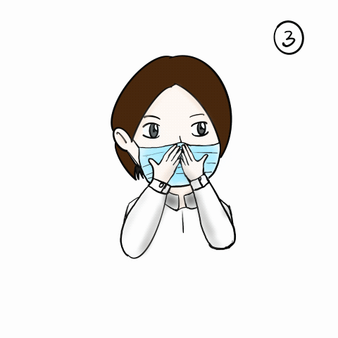 将口罩系带放在耳后,双手(一定要双手!