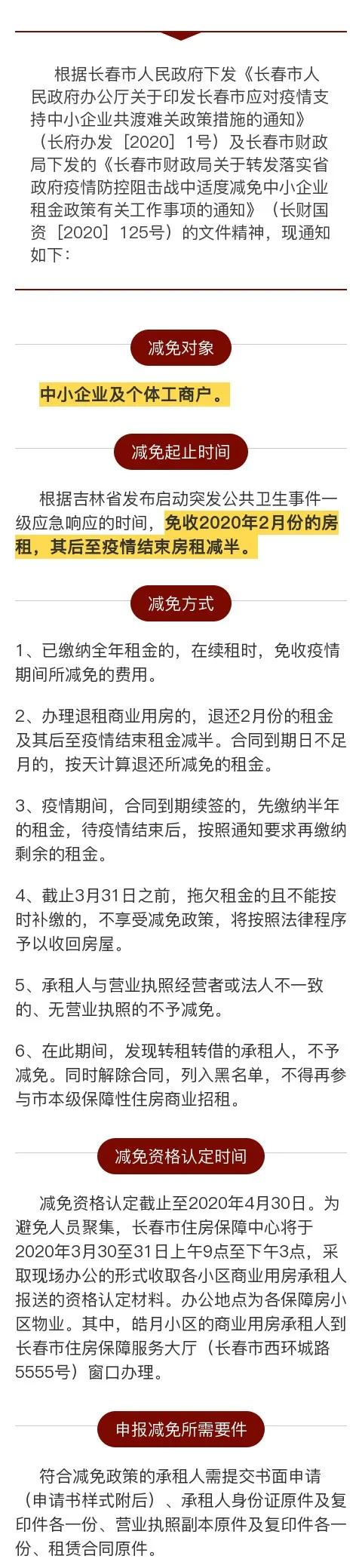 长春市最新通知！这些租户可享受租金减免 快讯 第1张