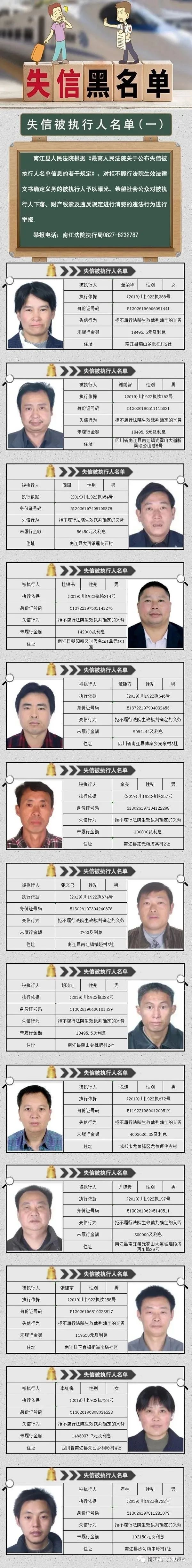 南江一批老赖遭点名曝光照片都发出来了
