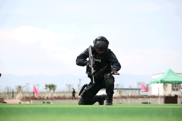 搜索,警戒等项目表演,展示了特警良好的战术意识和机智灵活的战斗作风