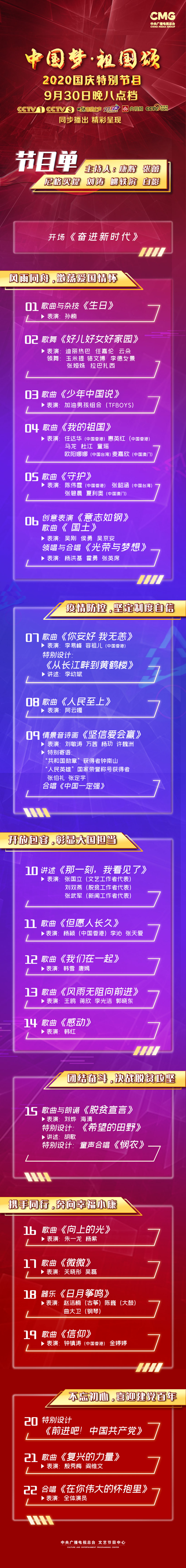央视国庆晚会|央视国庆晚会节目单公布 今晚8点播出