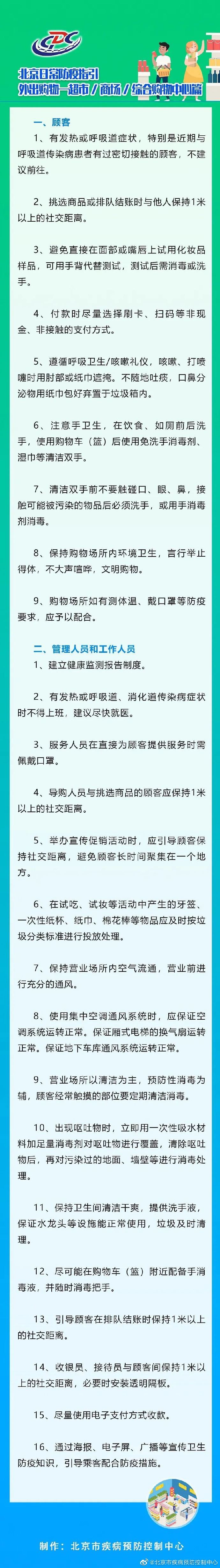 北京疾控|北京疾控发布商超购物防疫指引：保持1米以上社交距离