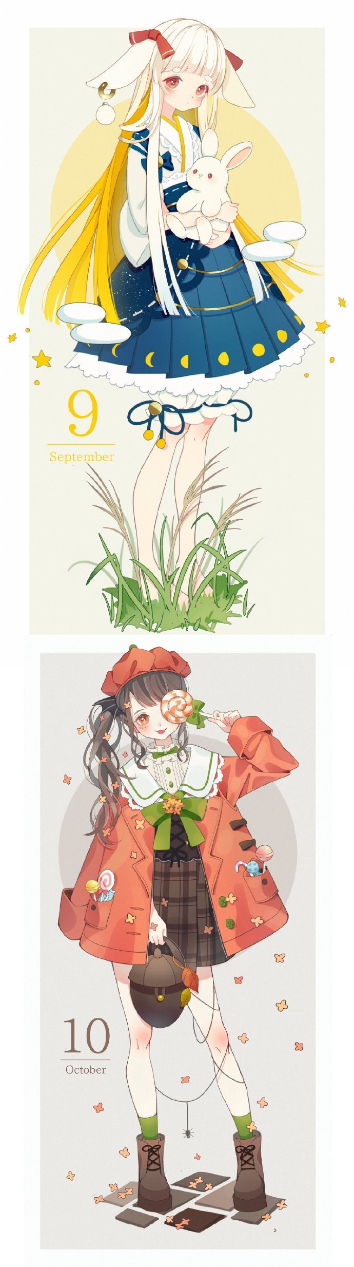 对应月份的卡通女孩形象