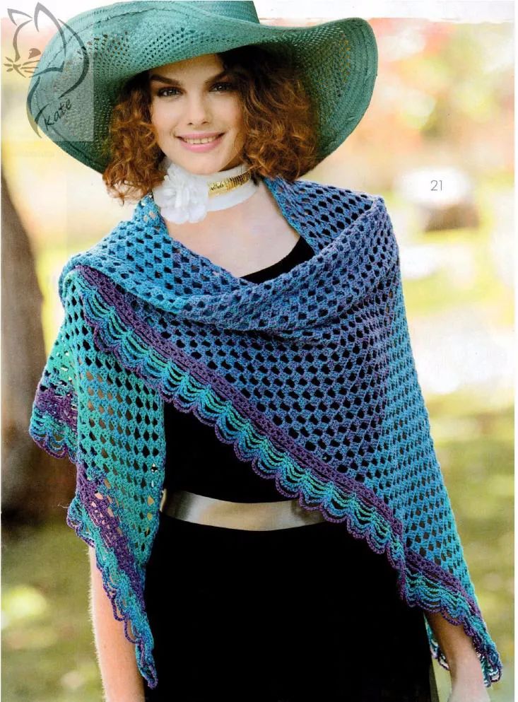 超美简单的蓝色钩针披肩