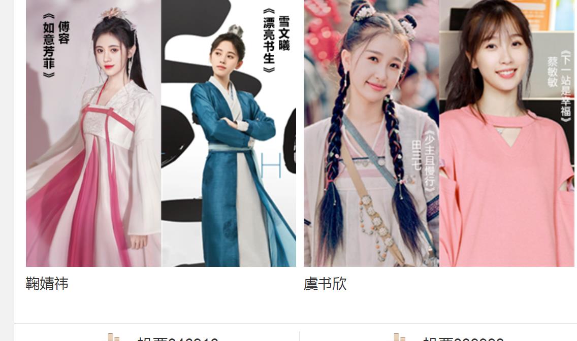 金骨朵女演员排行谭松韵第四袁冰妍第二第一名断层多十万票