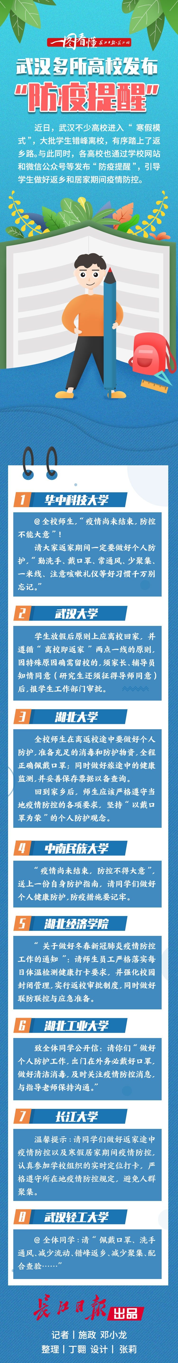 武汉多所高校发布“防疫提醒” ｜一图看懂