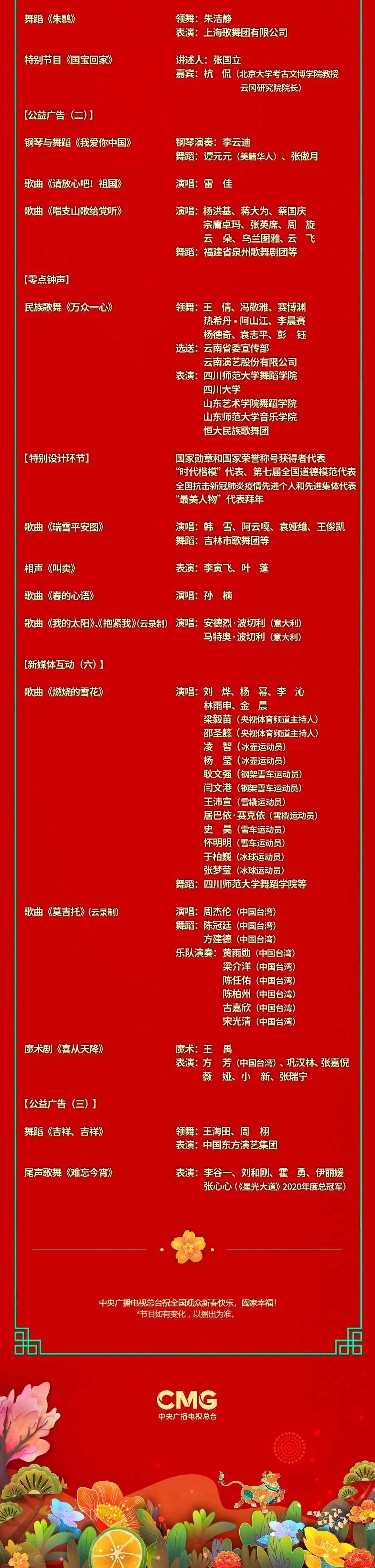 官宣2021年春节联欢晚会节目单正式出炉
