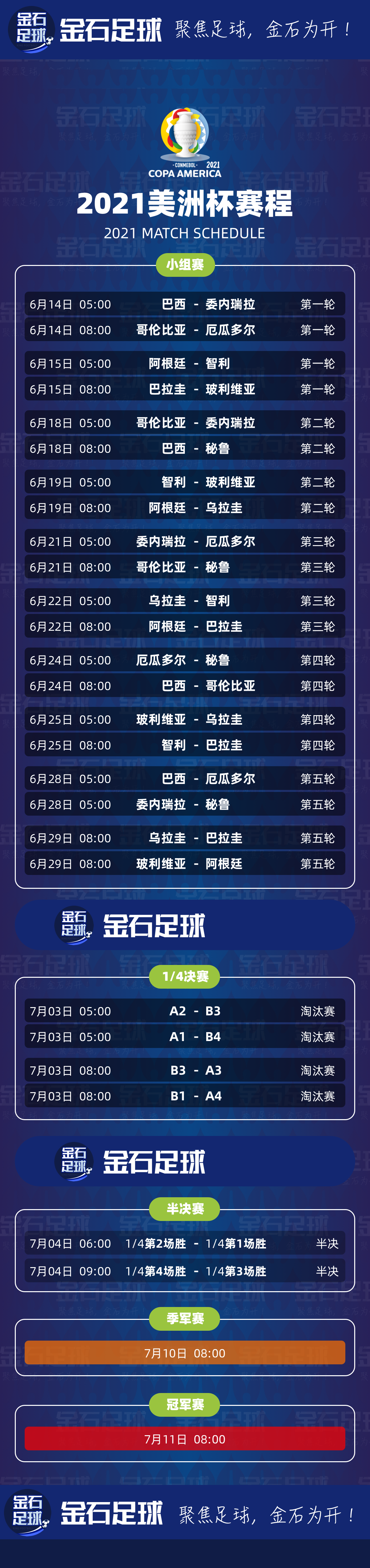 2021美洲杯完整赛程图收藏版