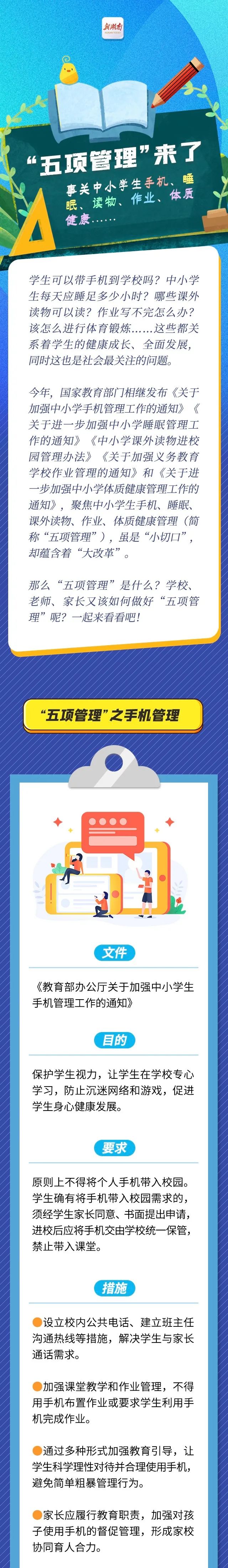 五项管理来了事关中小学生手机睡眠读物作业体质健康