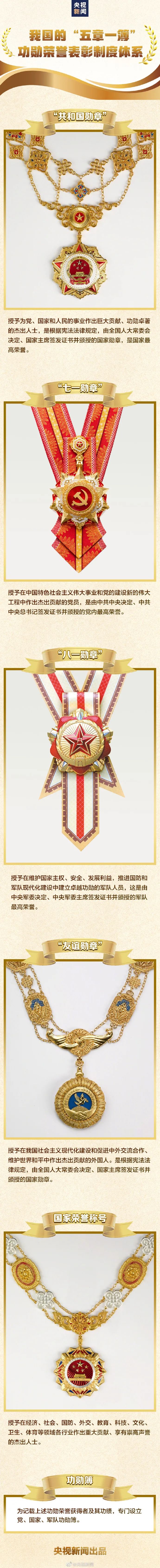 勋章""八一勋章""友谊勋章",国家荣誉称号,以及即将颁授的"七一勋章"
