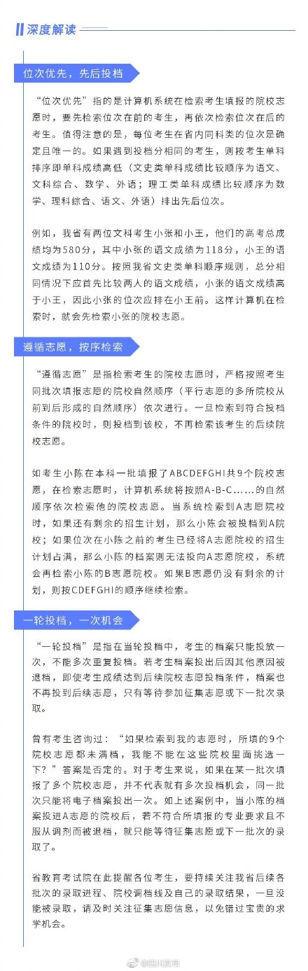 深度解读｜四川省教育考试院告诉你平行志愿投档规则