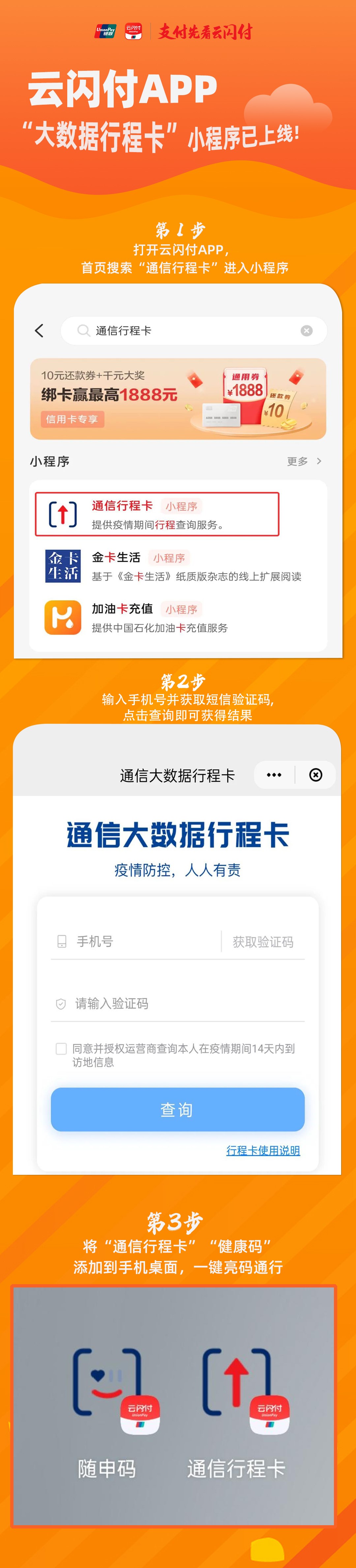 云闪付app上线"通信大数据行程卡 助力防疫期间健康出行