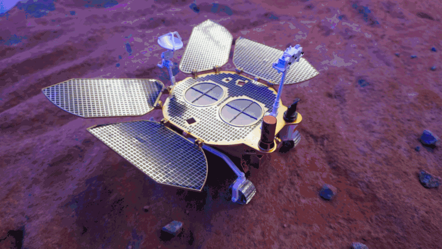 火星沙盘位于火星中间区域沙盘模拟了火星的地表状态并通过中国"祝融
